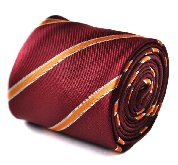 maroon and orange ribbon striped tie