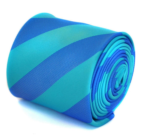turquoise and bright blue barber striped tie