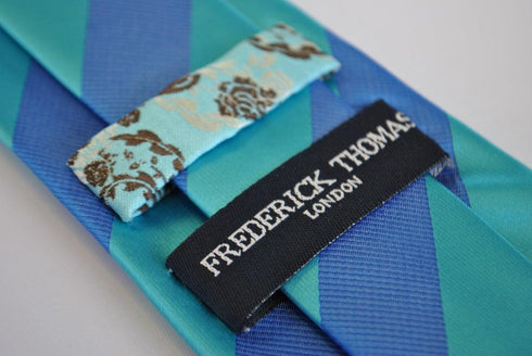 turquoise and bright blue barber striped tie