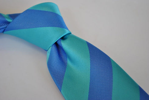 turquoise and bright blue barber striped tie