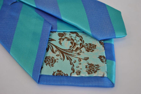 turquoise and bright blue barber striped tie