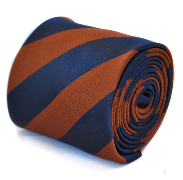 navy blue and brown barber striped tie