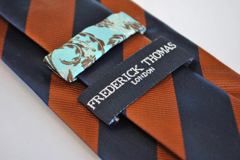 navy blue and brown barber striped tie