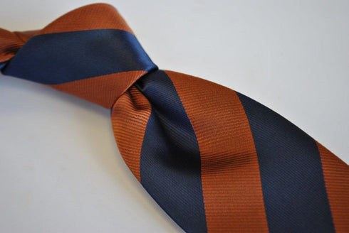 navy blue and brown barber striped tie