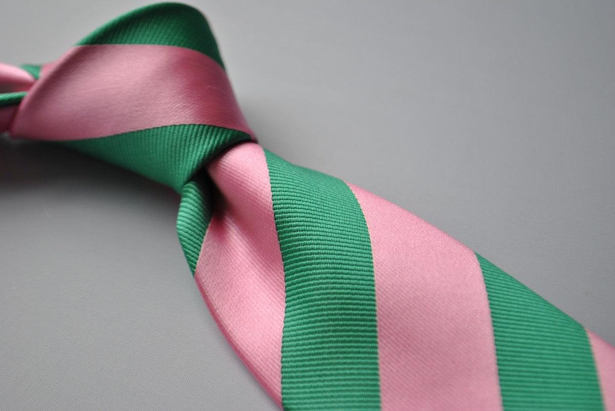 handmade green and pink barber striped tie and signature floral