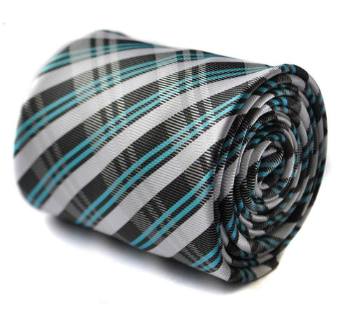 turquoise green, black and white check tie