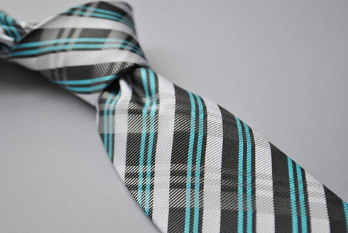 turquoise green, black and white check tie