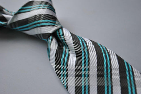 turquoise green, black and white check tie