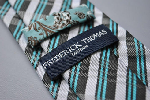 turquoise green, black and white check tie
