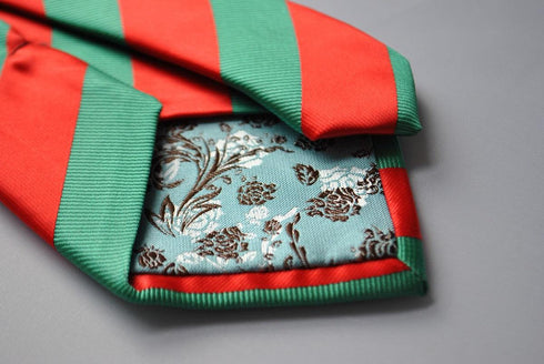 red and dark green barber striped tie