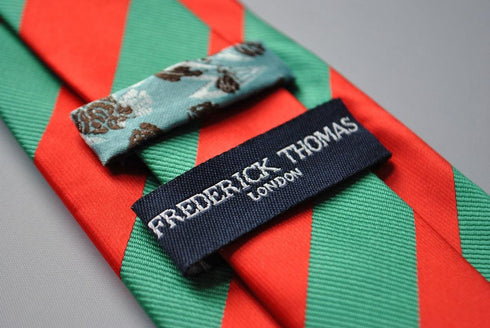 red and dark green barber striped tie