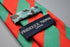 red and dark green barber striped tie