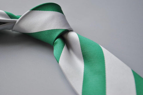 green and white barber striped tie