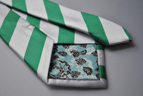 green and white barber striped tie