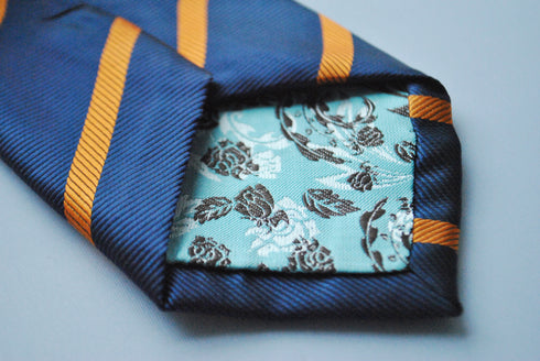 navy and orange club striped tie