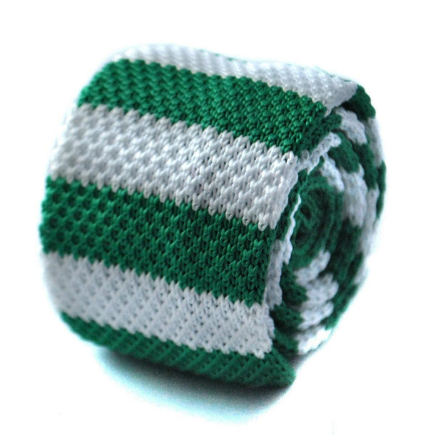 green and white striped skinny knitted tie