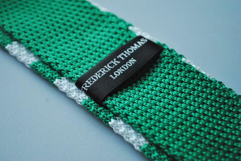 green and white striped skinny knitted tie