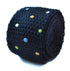 navy blue skinny knitted tie with multicoloured polka dots