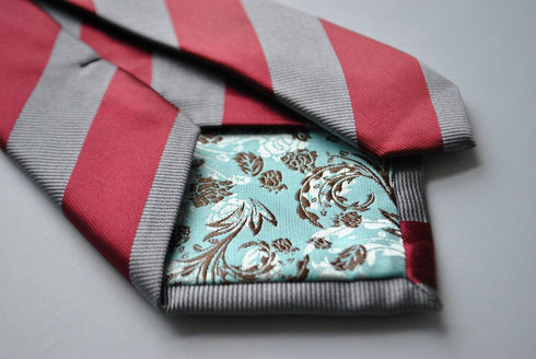 maroon red and silver barber striped tie