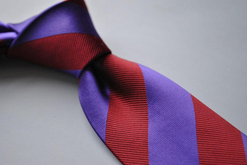 maroon red and cadbury purple barber striped tie