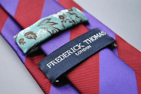 maroon red and cadbury purple barber striped tie