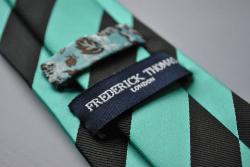 sea mint green turquoise and black barber striped tie
