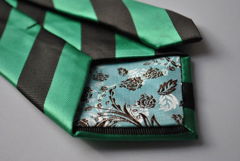 sea green and black barber striped tie