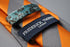 orange and silver barber striped tie