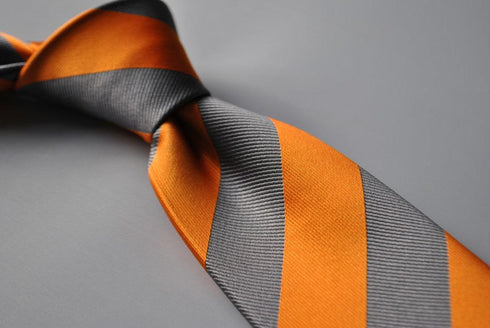 orange and silver barber striped tie