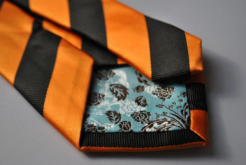 burnt orange and black barber striped tie