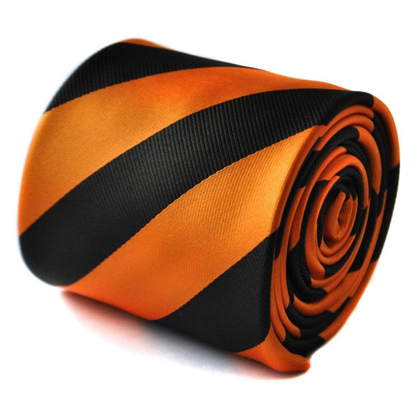burnt orange and black barber striped tie