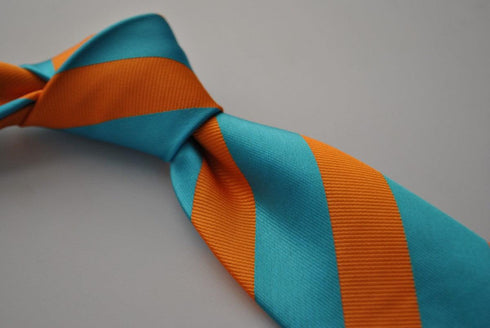 turquoise and orange barber striped tie