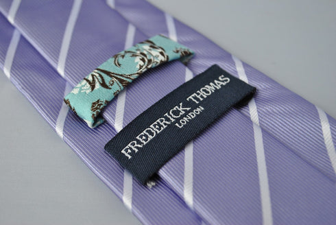 lavender purple and white thin club stripe tie