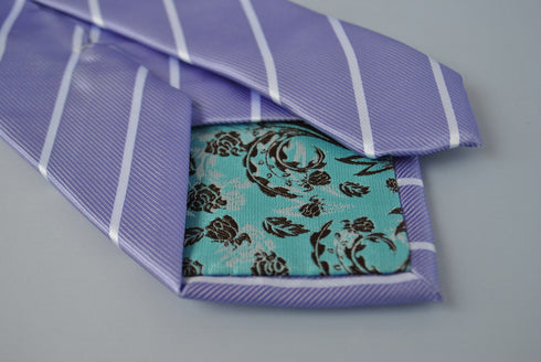 lavender purple and white thin club stripe tie
