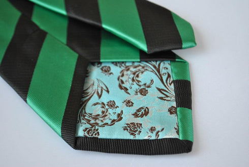 green and black barber striped tie