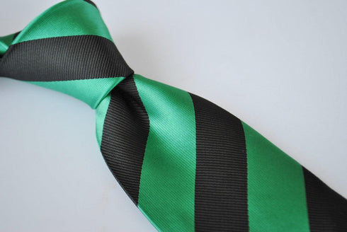 green and black barber striped tie