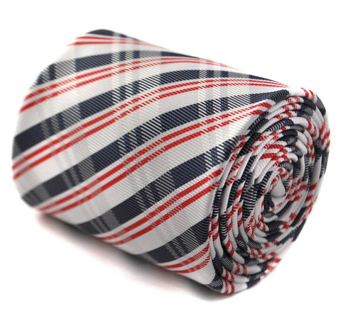 red, navy and white check tie
