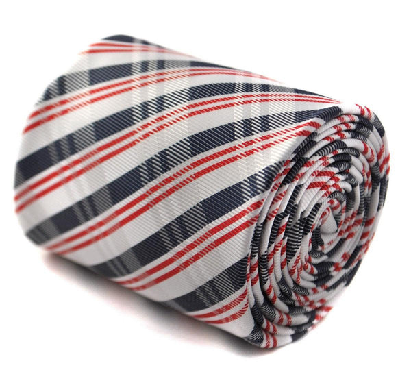 red, navy and white check tie
