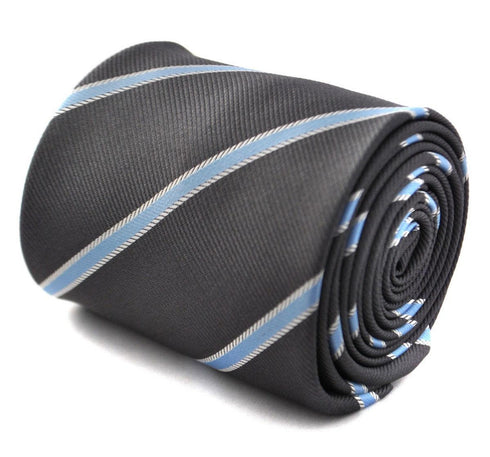 grey tie with light blue stripe