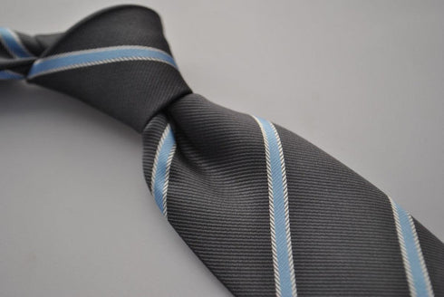 grey tie with light blue stripe