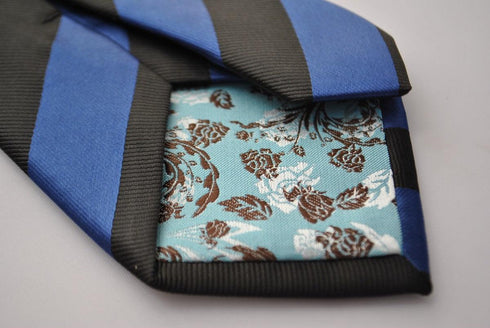 black and dark blue barber striped tie