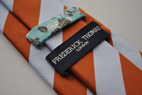 chocolate brown and light blue barber striped tie