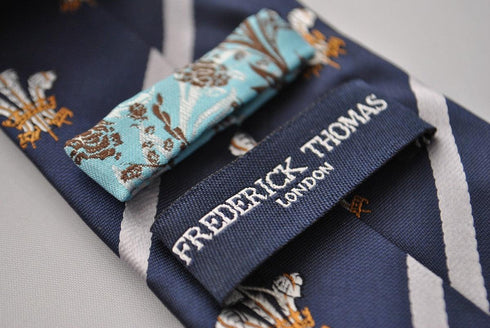 navy prince of wales feathers tie with white stripe