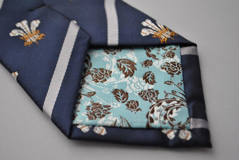 navy prince of wales feathers tie with white stripe