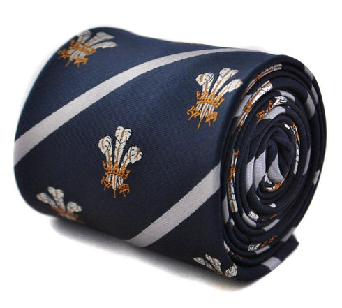 navy prince of wales feathers tie with white stripe