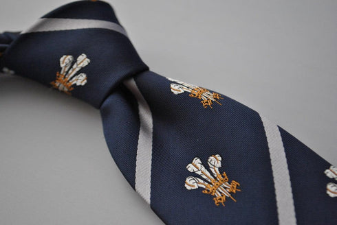 navy prince of wales feathers tie with white stripe
