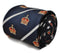 navy blue tie with crown design and white stripes
