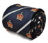 navy blue tie with crown design and white stripes