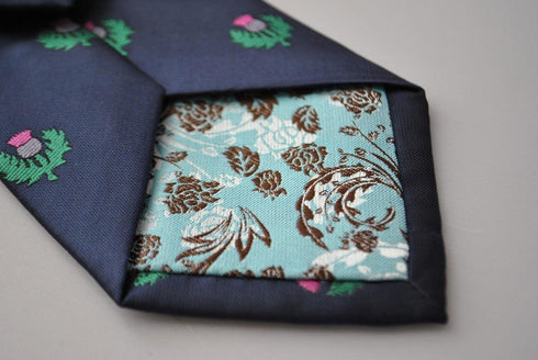 navy tie with scottish thistle design