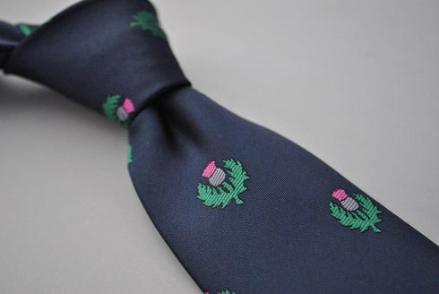 navy tie with scottish thistle design